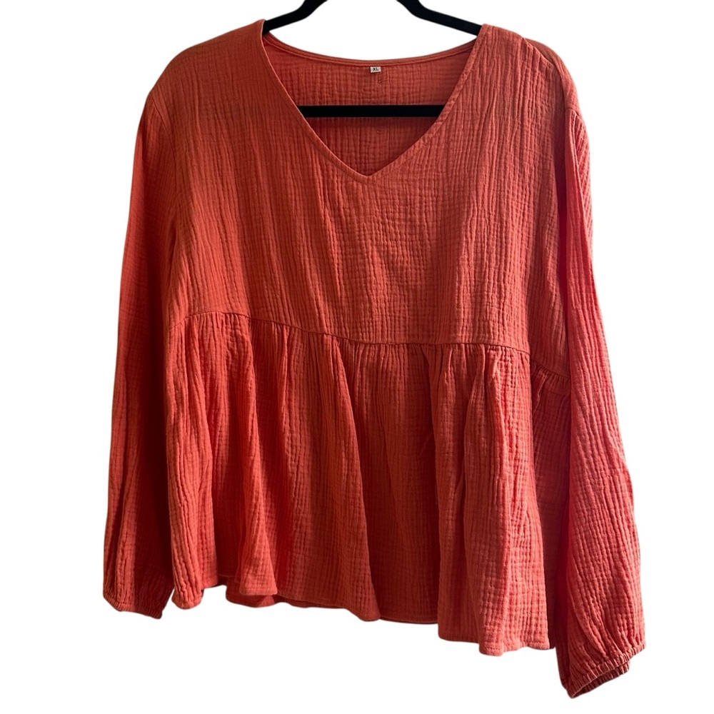 Elegant V-Neck Long Sleeve Blouse - Rust